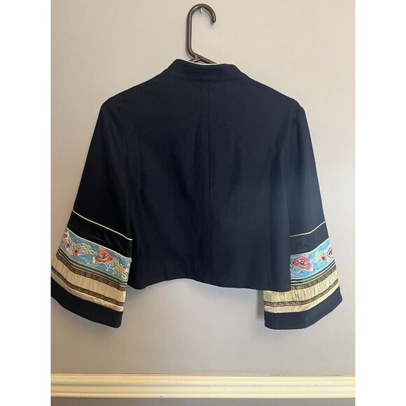 Top Shop Cropped Jacket Embroidered Navy‎ Blue size 12 - Picture 10 of 10